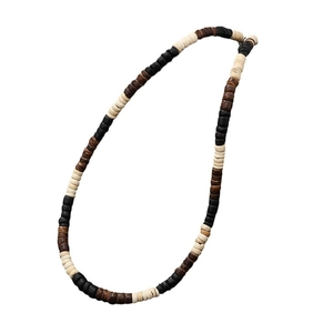 Retro men's turquoise coconut shell beaded necklace with black and brown wooden beads