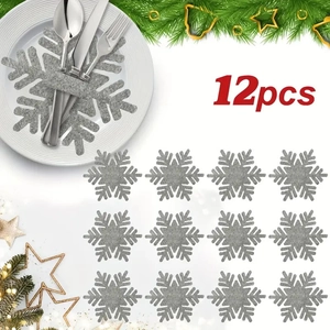 Detail of 12pcs grey felt snowflake cutlery holders for Christmas party table decor