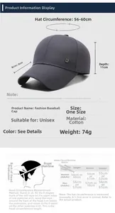 Size chart showing 56-60cm head circumference for the men's grey adjustable baseball cap