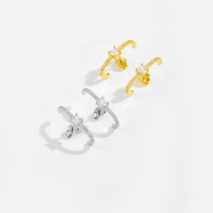 Elegant s925 silver needle square diamond stud earrings in gold and silver finish