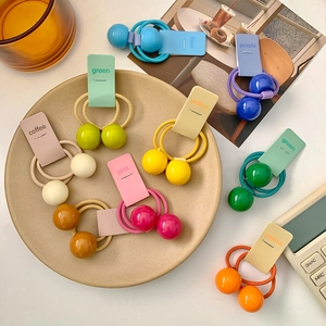 Kids Colorful Spherical Ornament Hair Ties Elastic Hair Bands Resin Beads Sweet Ponytail Holders For Girls