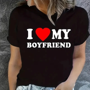Cotton T-Shirt Short Sleeve Round Neck Casual Slogan Print Couple Theme Matching Tops For Men Women
