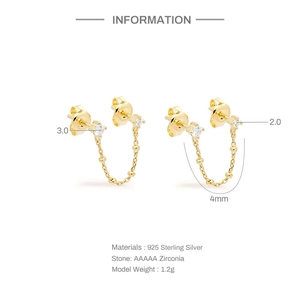Detail of S925 sterling silver tassel earrings with AAAAA zirconia and gold plating