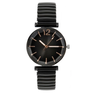 Fashion Women Quartz Watch Metal Elastic Stretch Band Gradient Round Dial Elegant Analog Timepiece Easy Wear