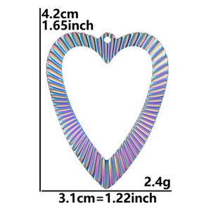 Rainbow heart charm with textured waves showing dimensions of 4.2cm by 3.1cm