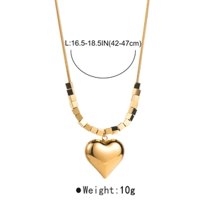Golden heart pendant necklace with cube chain links and 42-47cm length specification