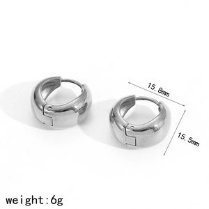 Polished silver dome hoop earrings, 15.5mm diameter stainless steel fashion jewelry