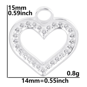 Technical drawing of a 15x14mm heart-shaped stainless steel pendant with dimensions