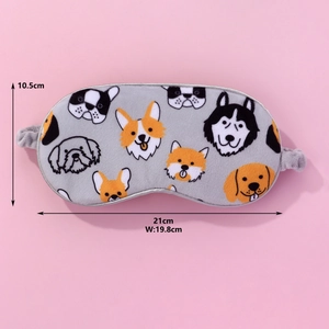 Cute gray plush dog eye mask for sleeping with detailed size measurements of 21cm x 10.5cm