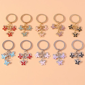 Butterfly Keychain Rhinestone Enamel Alloy Metal Car Bag Charm Pendant Accessories Cute Gift For Women Girls