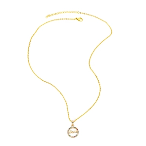 Gold mama necklace with colorful zircon circle pendant on minimalist white background