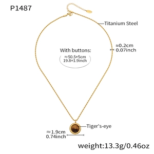 Détails du collier œil de tigre doré avec dimensions de la chaîne torsadée et pendentif