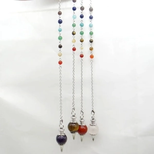 Natural crystal energy pendulum pendants with chakra beads for meditation and dowsing