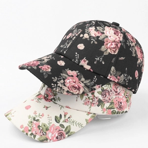 Rose Flower Print Baseball Cap Cotton Polyester Blend Adjustable Sun Protection Retro Sweet Style For Women
