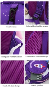 Close-up of breathable honeycomb mesh straps and reinforced stitching on a rocket backpack