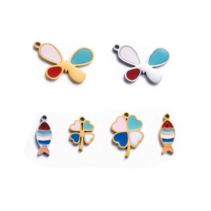 DIY colorful enamel stainless steel charms set with butterfly, fish, and clover shapes
