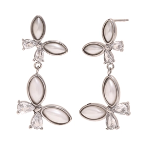 Elegant 18K gold plated silver butterfly drop earrings with pearls and zircon crystals