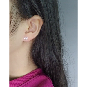 Minimalist S925 sterling silver hollow heart stud earrings worn by a female model