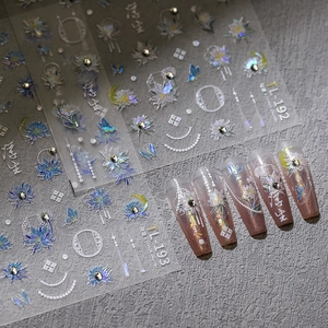 5D Embossed Nail Art Stickers Self Adhesive Holographic Laser Chinese Style Lotus Butterfly DIY Manicure Decor