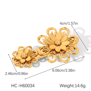 Spécifications de taille de la pince à cheveux fleur en acier inoxydable doré 18K