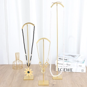 Necklace Display Stand Metal Jewelry Rack T-Shaped Arc Hook Electroplated Gold Modern Minimalist Retail Countertop Storage Organizer
