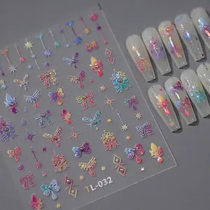 3D Embossed Nail Art Stickers Holographic Laser Butterfly Bow Star Heart Self Adhesive Manicure Decoration For Women