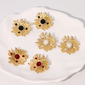 Irregular Sunburst Geometric Earrings Stainless Steel Gold Plated Retro Enamel Vintage Style Fashion Jewelry For Women