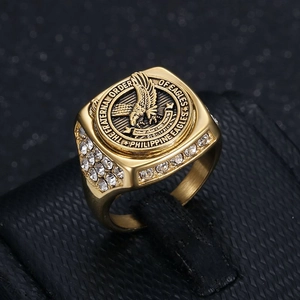 Titanium Steel Philippine Eagles Signet Ring For Men Women Gold Silver Plated Rhinestone Eagle Motif Hip Hop Jewelry