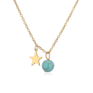 Goldene Edelstahlkette mit blauem Naturstein-Anhänger und kleinem Sternenanhänger