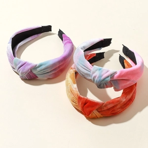 Three-piece set of velvet tie-dye knotted headbands for women in vibrant gradient colors