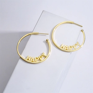Minimalist 14K gold plated happy hoop earrings with 925 silver needle for women