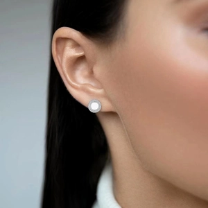 Geometric Round Stud Earrings With 925 Sterling Silver Earring Post Zircon Inlaid French Luxury Style Jewelry For Women