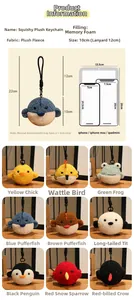 Détails des dimensions et vue rapprochée des porte-clés animaux en peluche à mémoire de forme