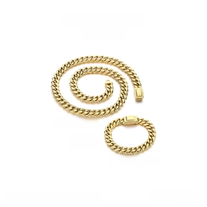 Polished 12mm stainless steel Cuban link necklace and bracelet set specifications