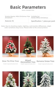 60cm mini desktop Christmas trees with PE branches, red berries, and snow flocking