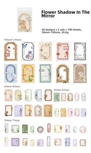 Collection of vintage floral stickers and frames for journaling, 100 pieces set