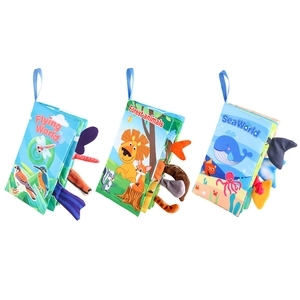 Three infant sensory cloth books featuring animal tails for early education and tactile play
