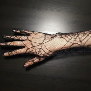 Halloween black spiderweb lace fingerless gloves for cosplay and themed party costumes