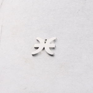 Close-up of 15mm stainless steel Pisces zodiac pendant with polished mirror finish for DIY