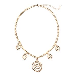 Minimalist gold spiral flower necklace featuring unique hollow round geometric pendant