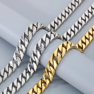 Polished 20mm stainless steel Cuban chains in gold and silver finishes for men
