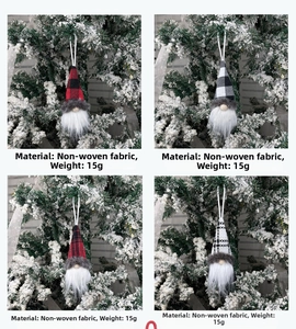 Detail of Christmas gnome ornaments with plaid hats and soft faux fur beards