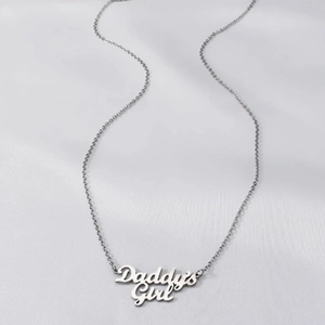 Polished silver stainless steel necklace with artistic Daddy's Girl letter pendant