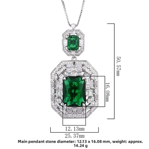Detailed size measurement of emerald geometric pendant with silver chain and white stones
