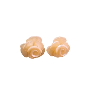 Elegant cream resin rose flower earrings with shell luster and silver needle stud