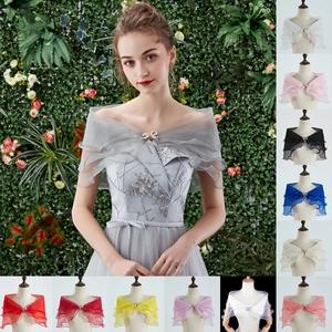 Elegante Chal De Novia De Tul Para Mujer Envoltura De Vestido De Novia Con Broche De Lazo De Strass Bolero De Gasa Para Fiesta