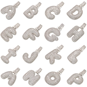 Silver iced out 26 alphabet letters pendant necklace set with cubic zirconia pave