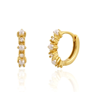 925 Sterling Silver Huggie Hoop Earrings With Artificial Pearl And Zircon Elegant Geometric Jewelry For Women