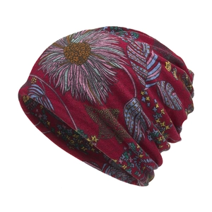 Bohemian Floral Print Beanie Hat For Women Multi-functional Scarf Headwrap Warm Polyester Stacking Hat For Outdoor Cycling