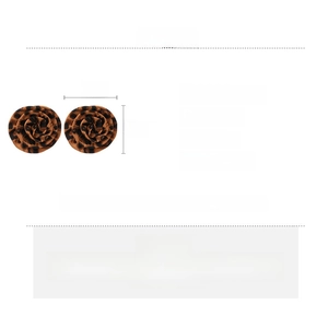 Detailed spec sheet showing leopard print fabric earrings size 8x8cm and copper material